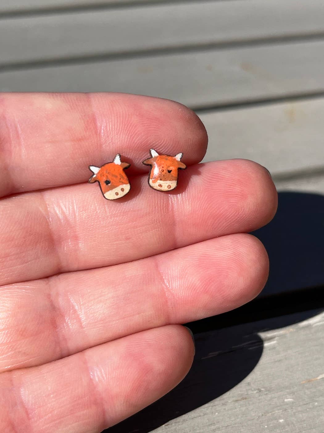 Hand-Painted Wooden Highland Cow Earrings - Made in Scotland
