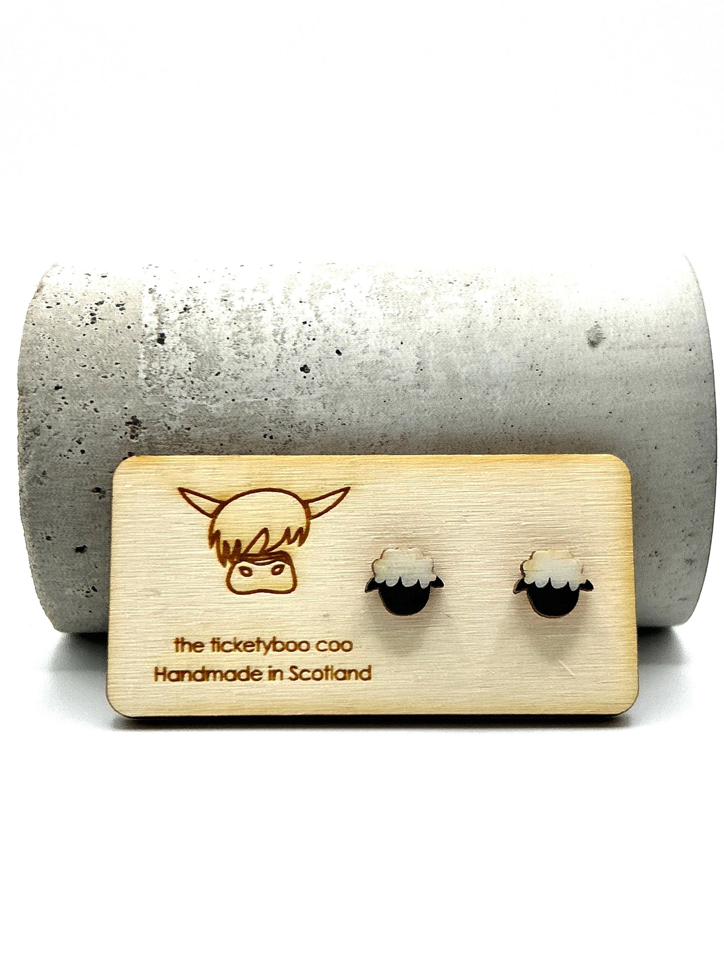 Wooden Sheep STUD Earrings - Handmade in Scotland