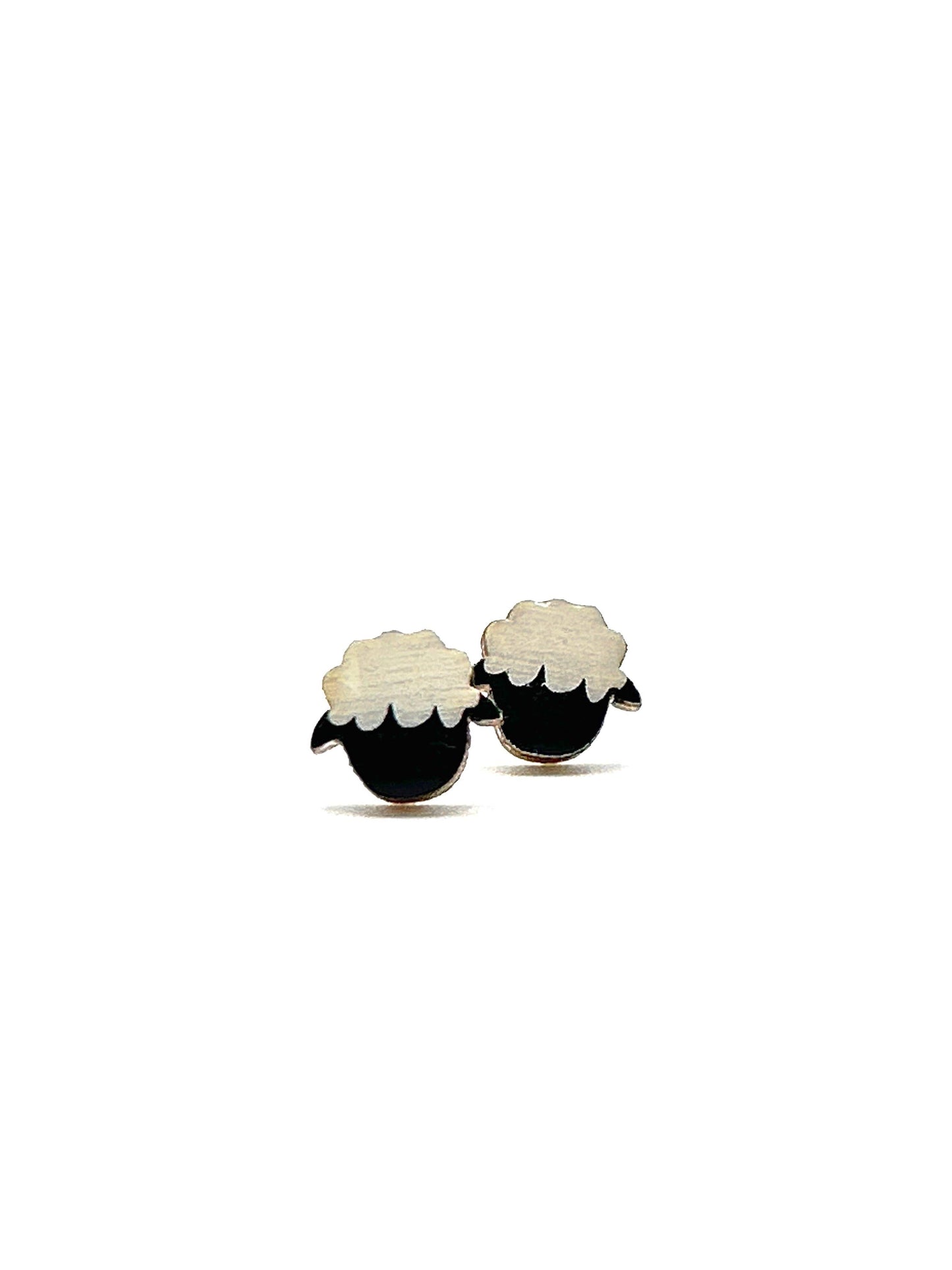 Wooden Sheep STUD Earrings - Handmade in Scotland