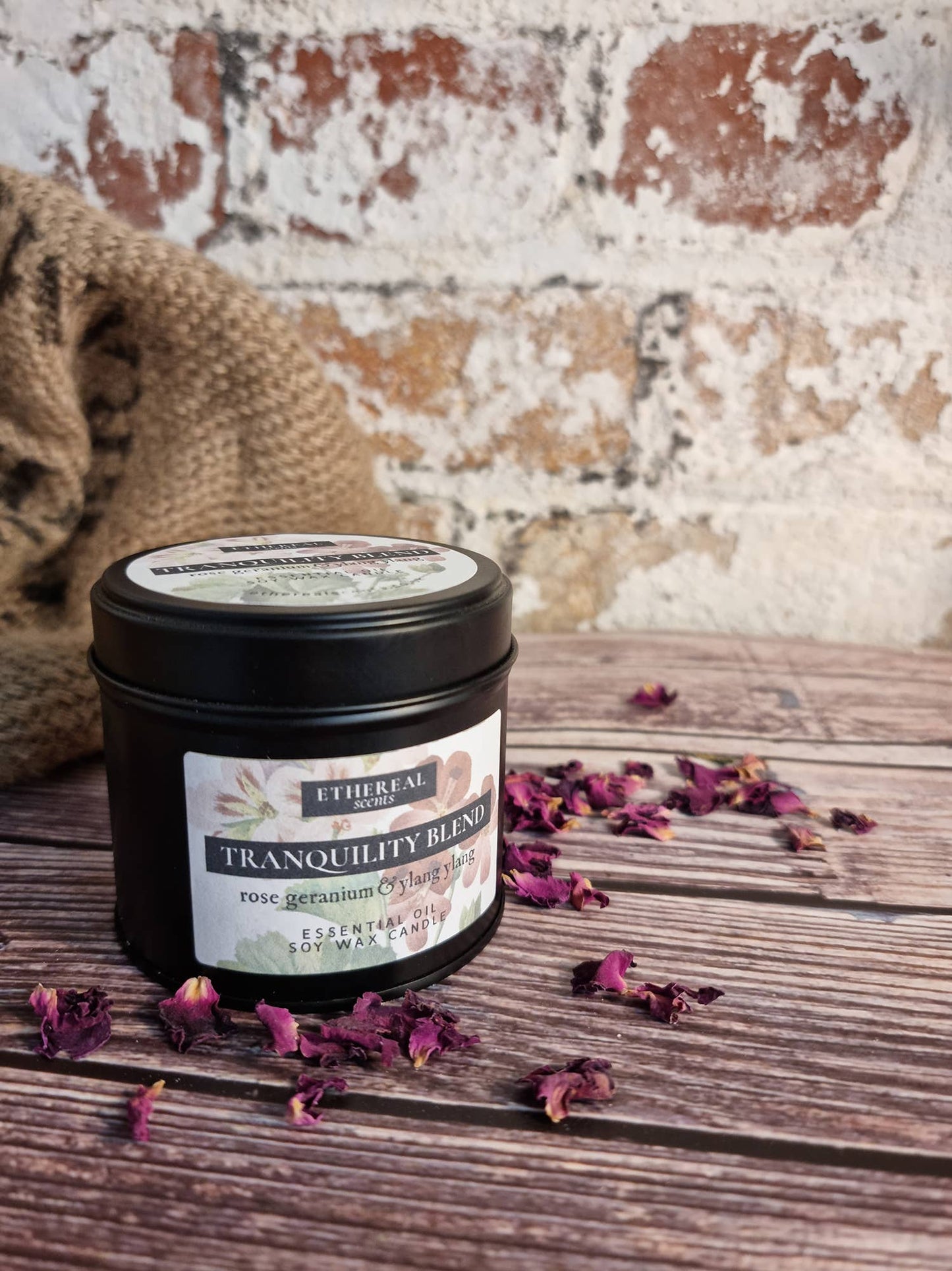 Soy Wax Candle *Tranquillity Blend* Rose Geranium & Ylang Ylang