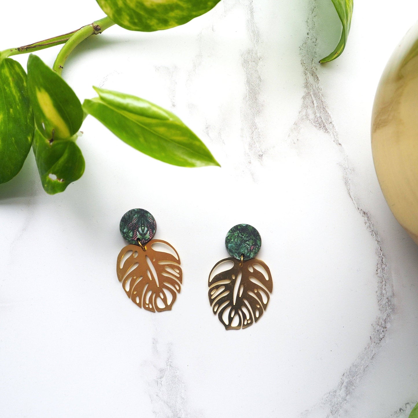 Monstera Leaf Drop Earrings - Gold & Silver