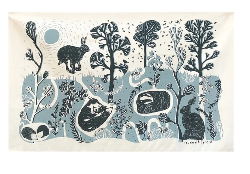 Leaping Hare Tea Towel - Blue Grey
