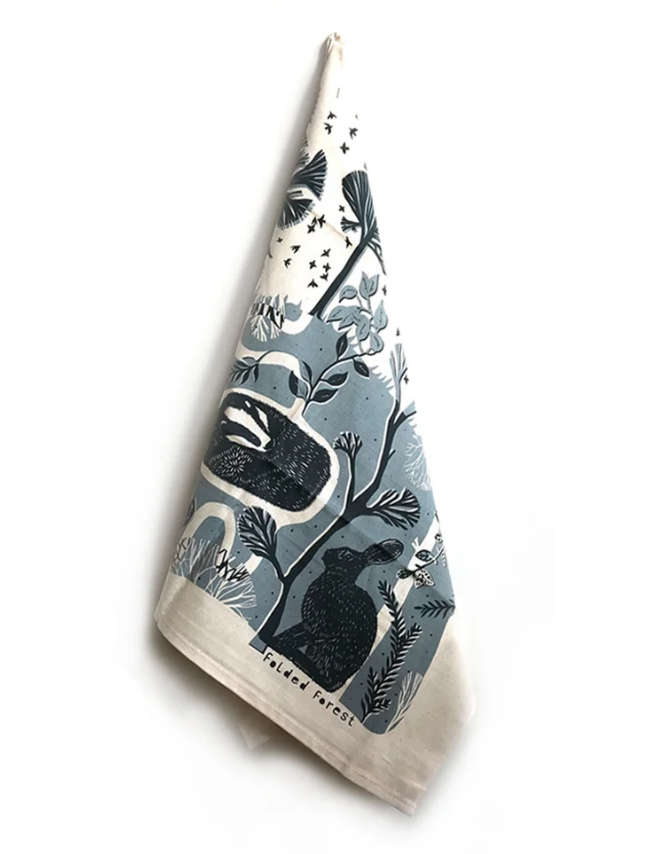 Leaping Hare Tea Towel - Blue Grey