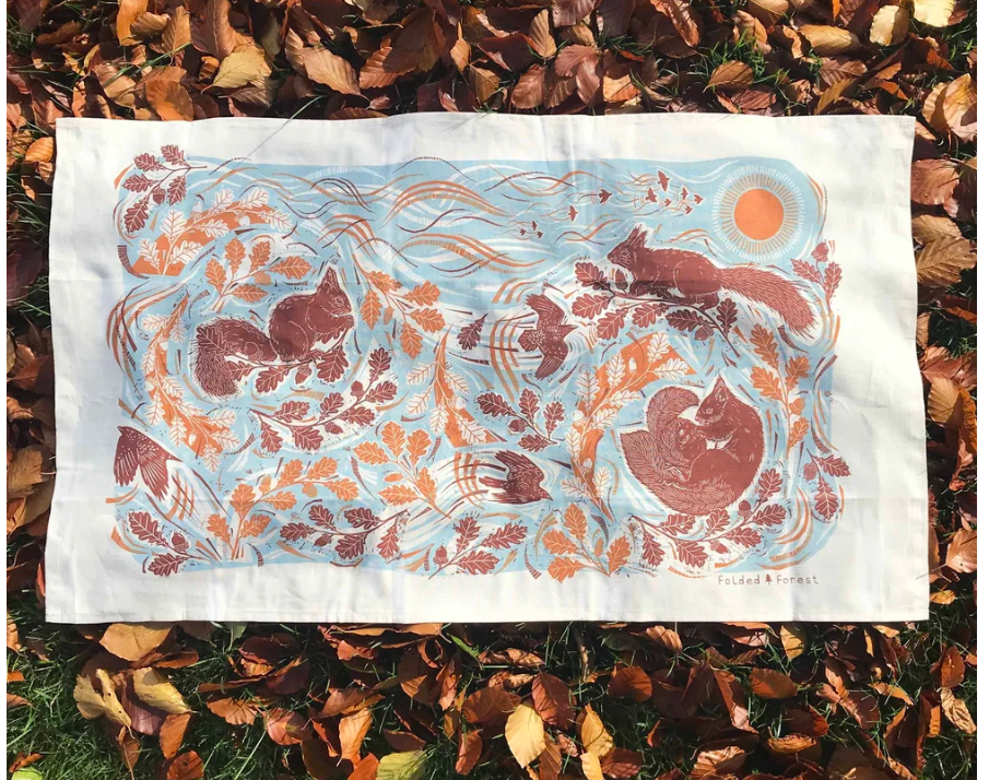 Red Squirrel Tea Towel - Rustic