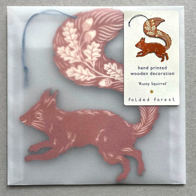 Screenprinted Wooden Decoration - Rusty Red Squirrel