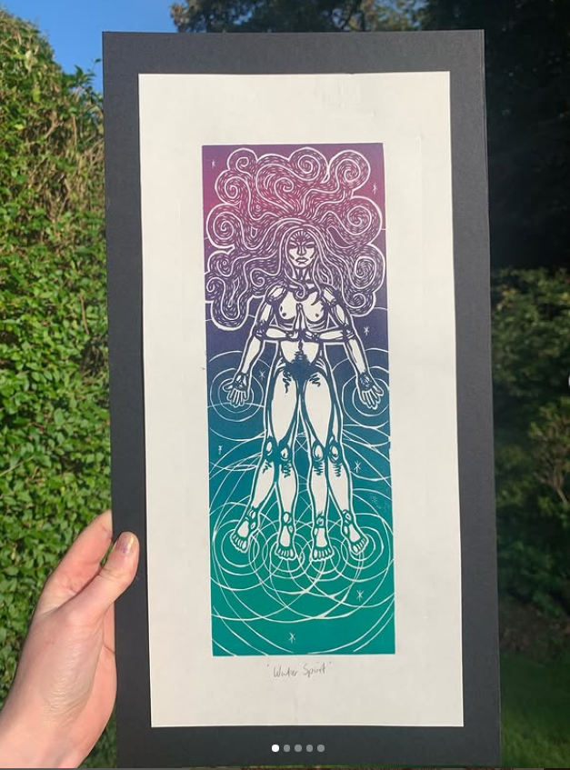 The Water Spirit Lino Art - Judith Wild
