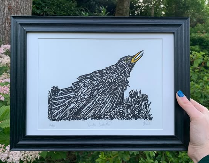 Garden Sunbather Lino Art - Judith Wild