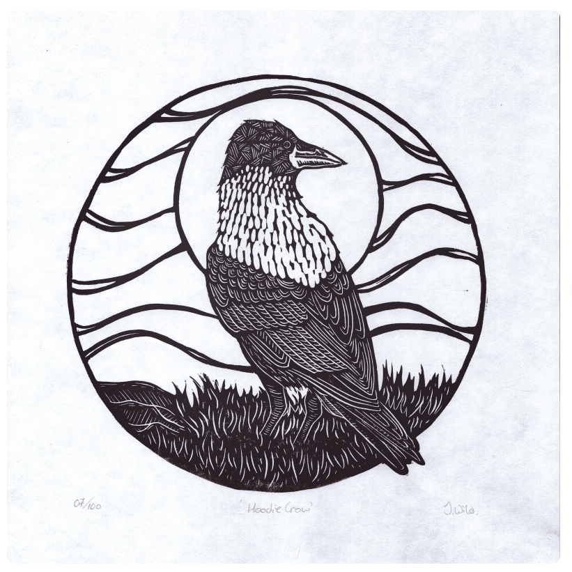 Hoodie Crow Lino Art - Judith Wild