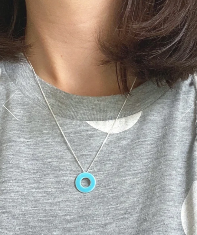 Circle Window Pendant - Enamel Light Blue