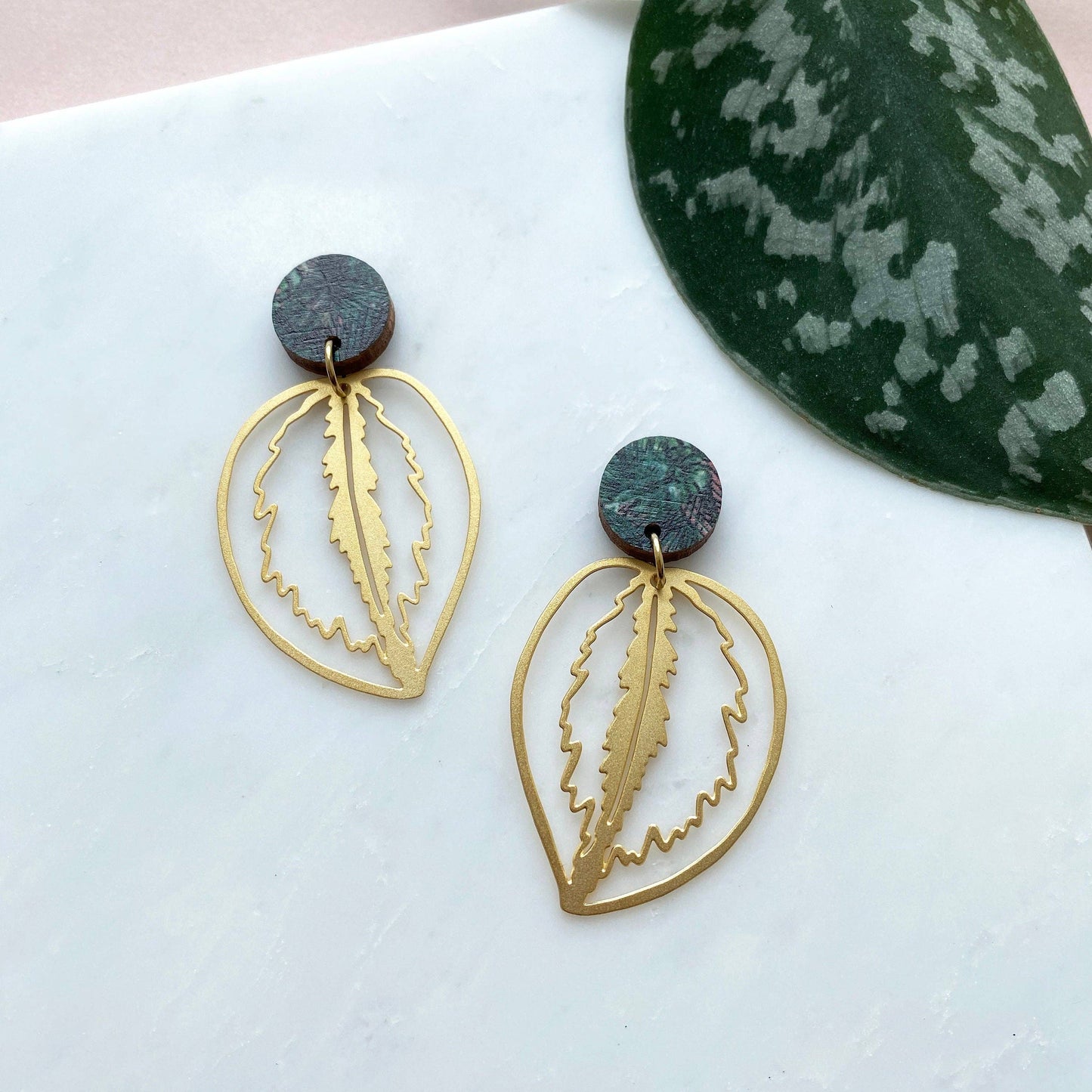 Calathea Medallion Statement Drop Earrings
