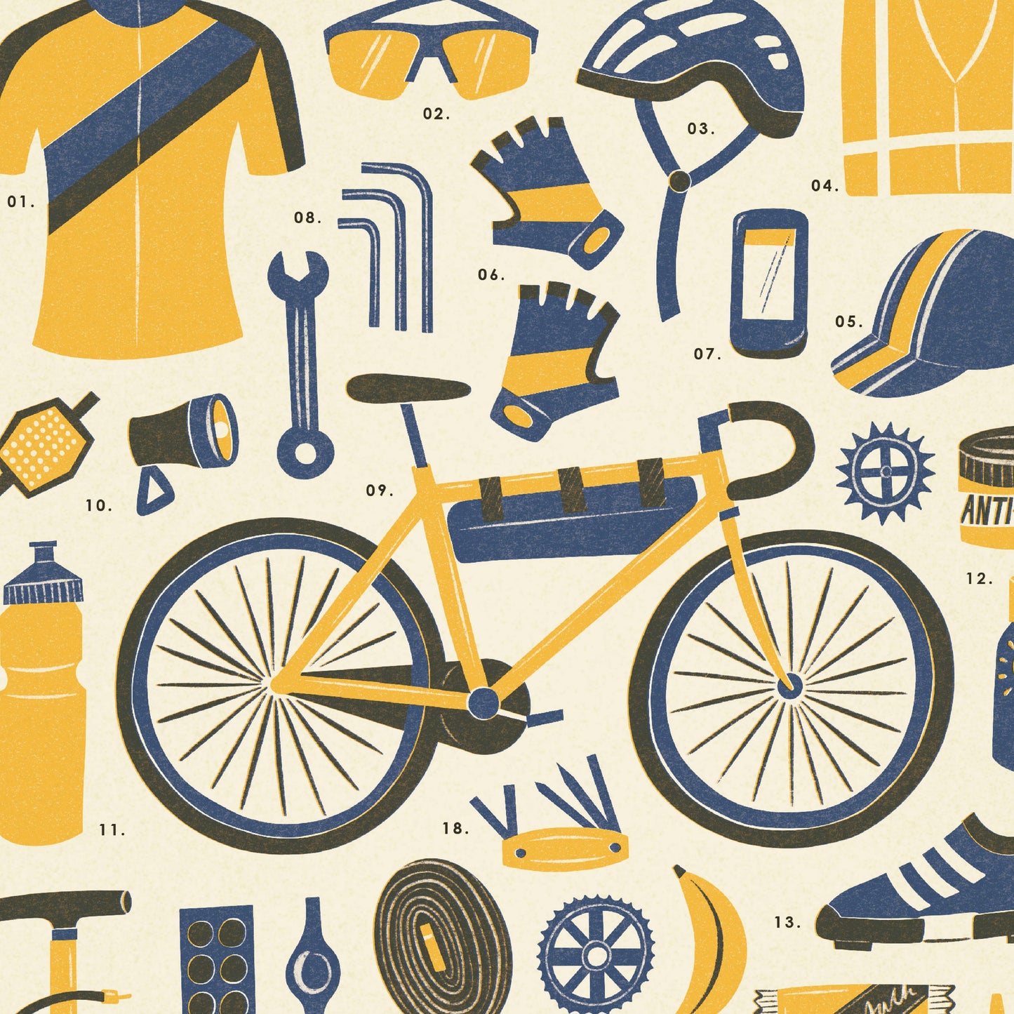 Cycling Bike Kit Essentials | Retro Adventure Art Print