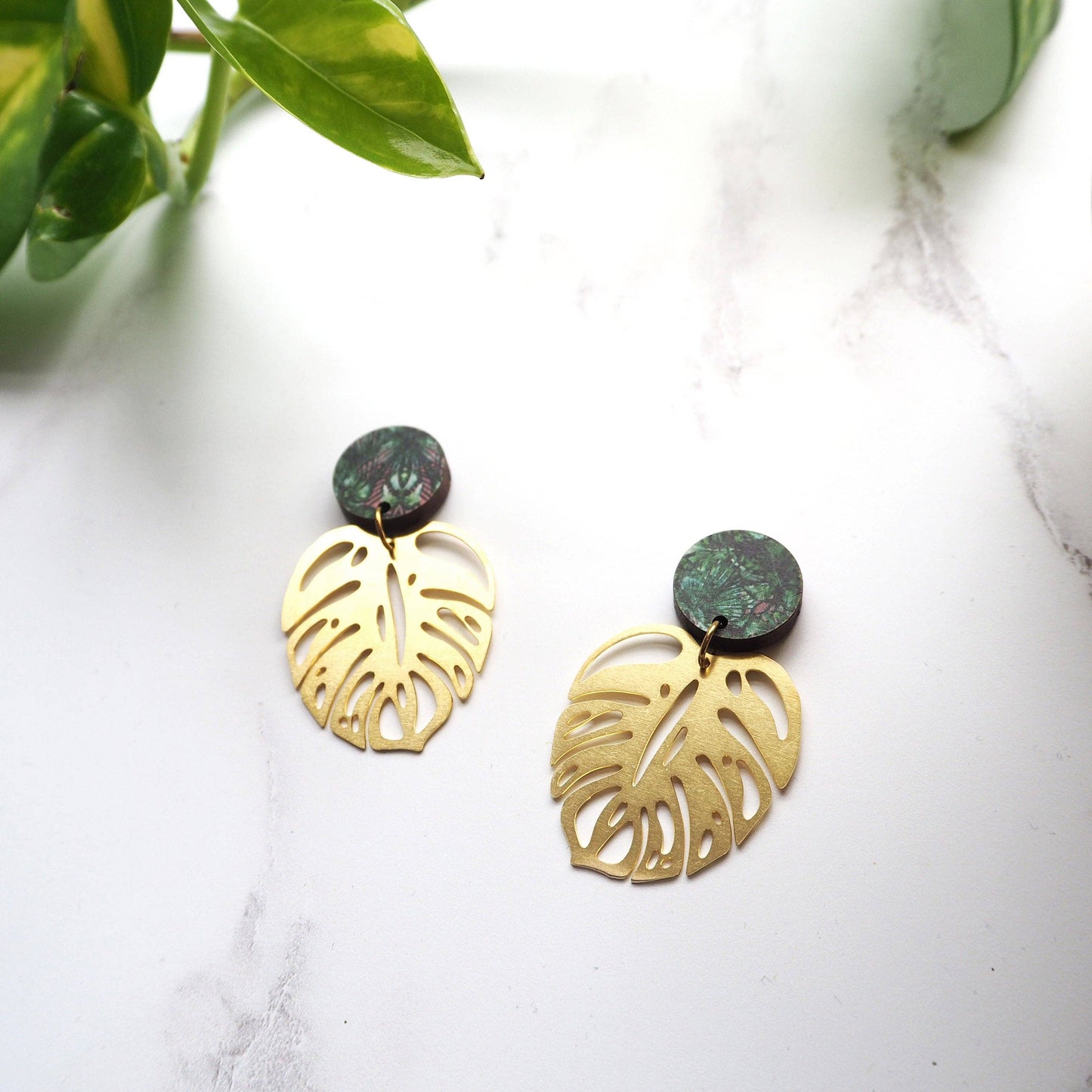 Monstera Leaf Drop Earrings - Gold & Silver
