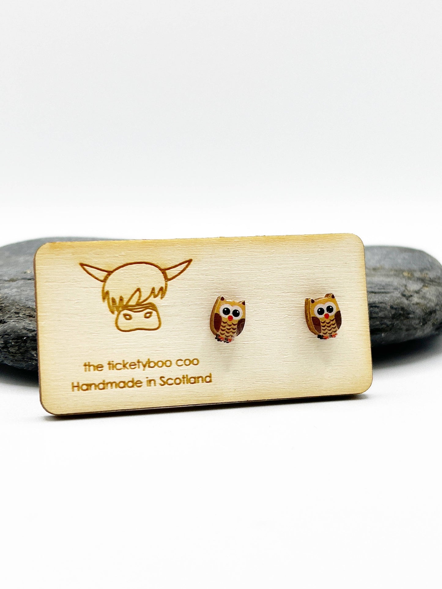 Wooden Wise Old Owl Earrings