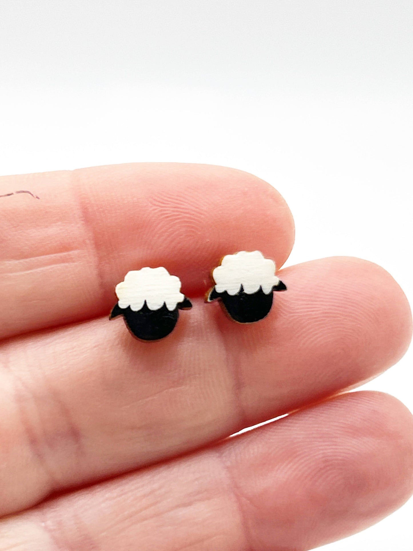 Wooden Sheep STUD Earrings - Handmade in Scotland