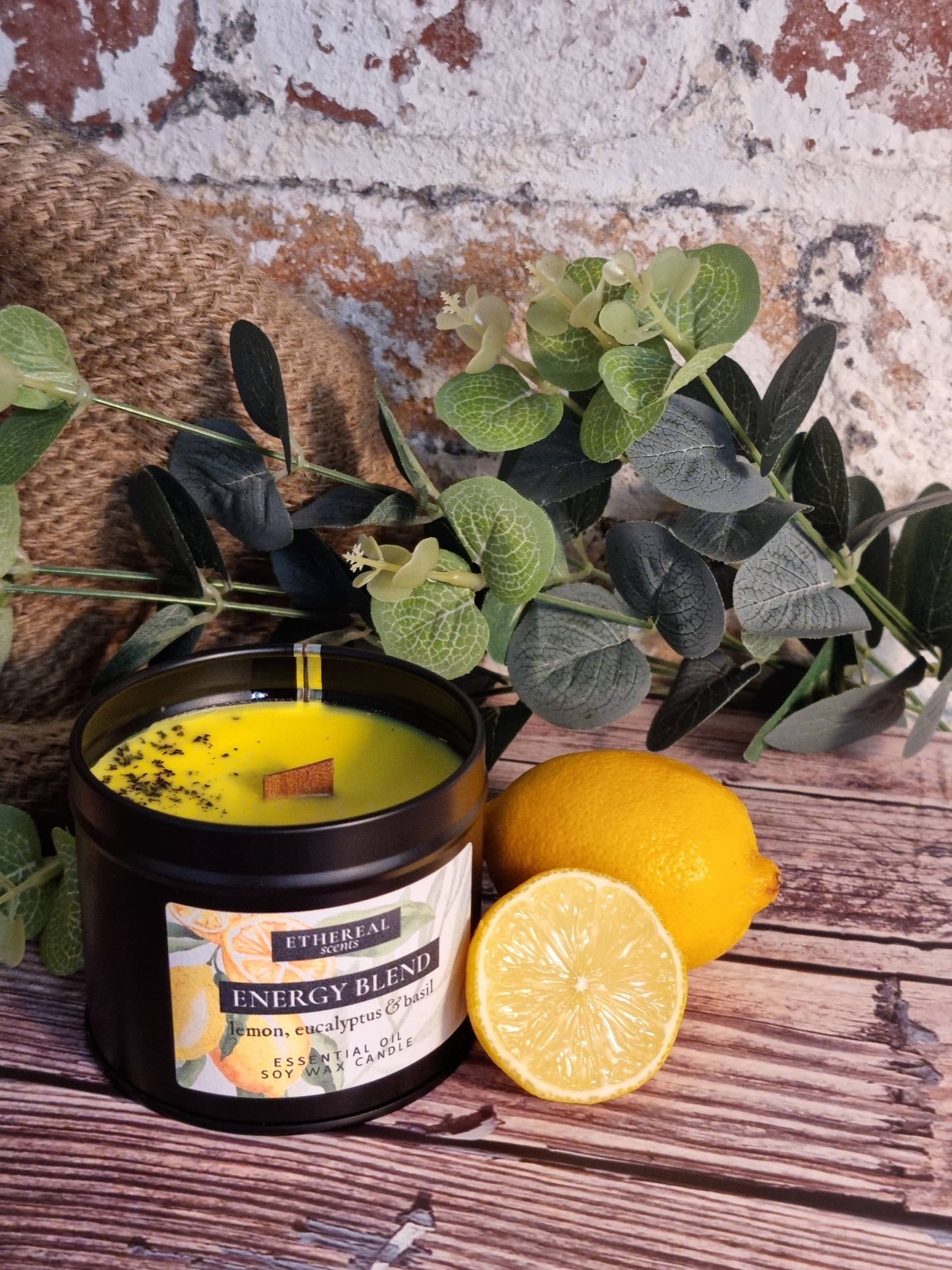 Soy Wax Candle * Energy Blend* Lemon, Eucalyptus & Basil