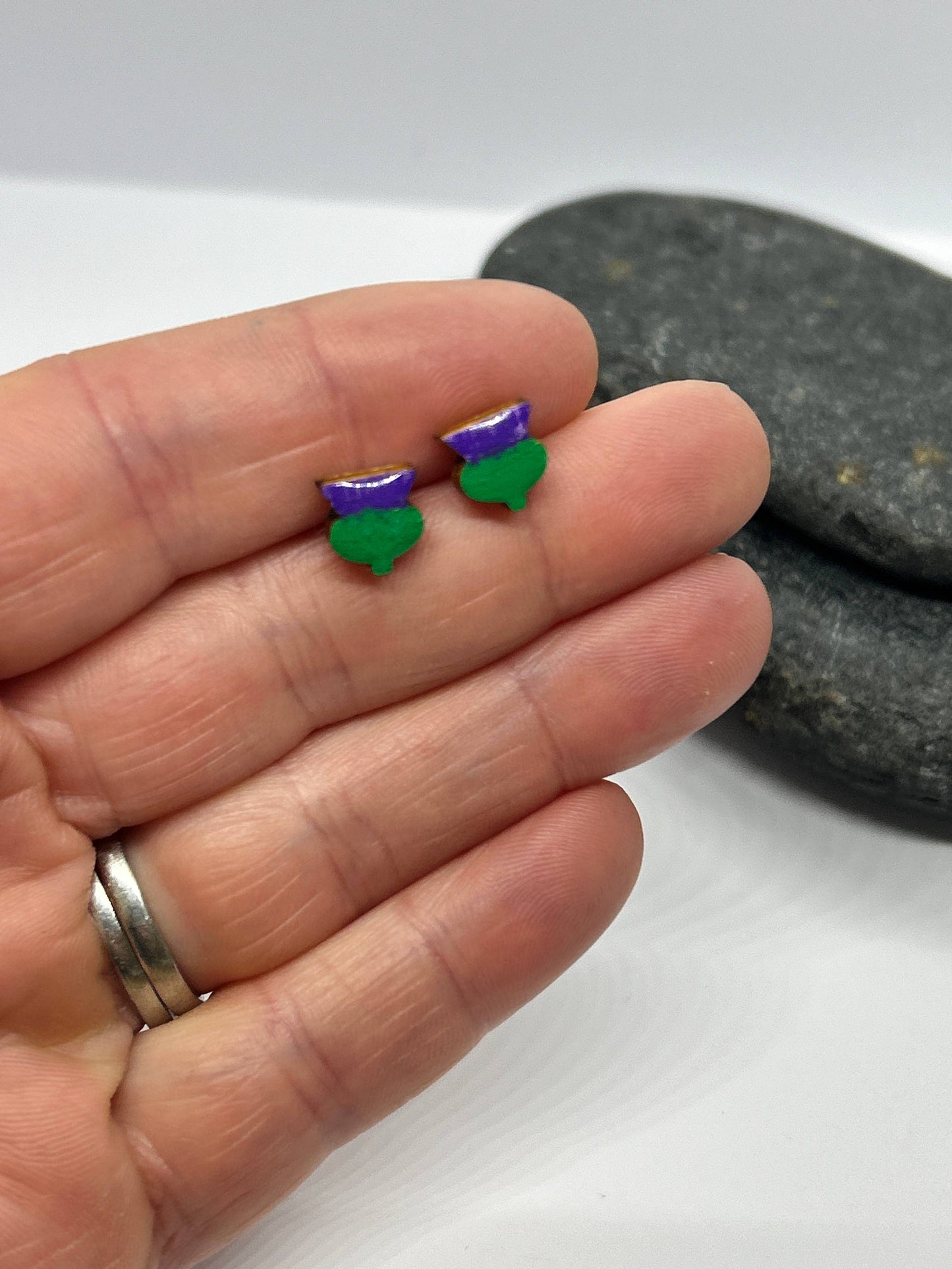 Hand Painted Scottish Thistle STUD Earrings