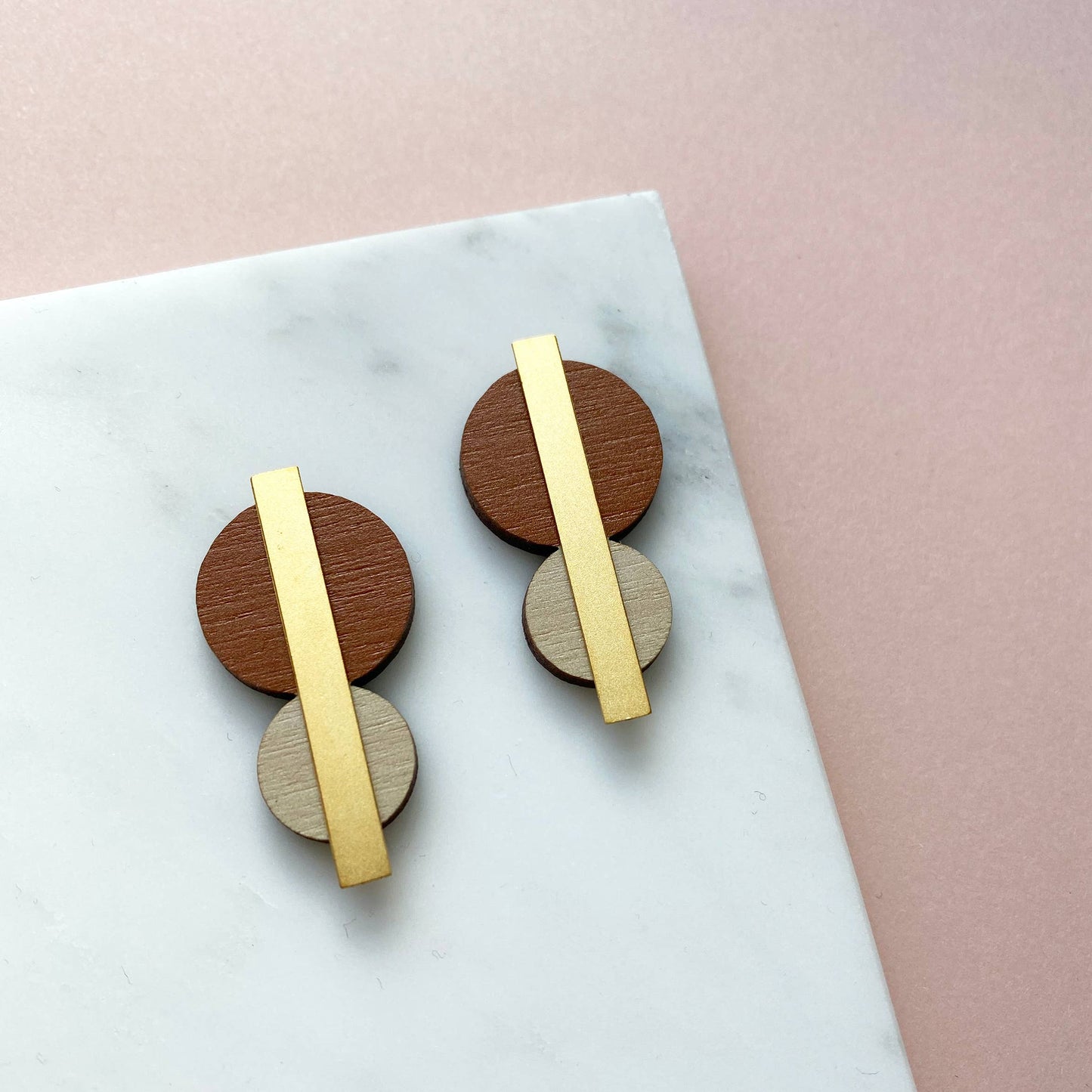 Colour Combo Geometric Circle Studs - Orange & Cream