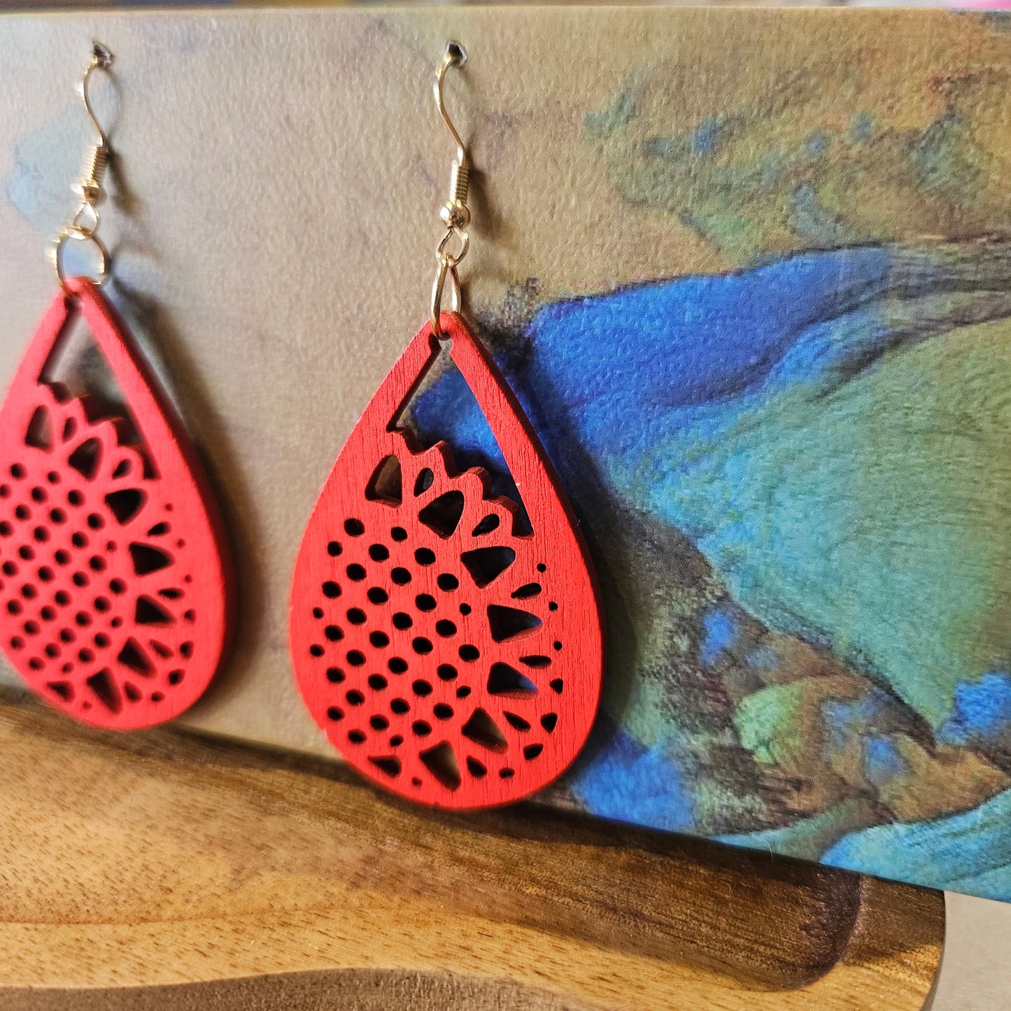 Wooden Drop Earrings Flower