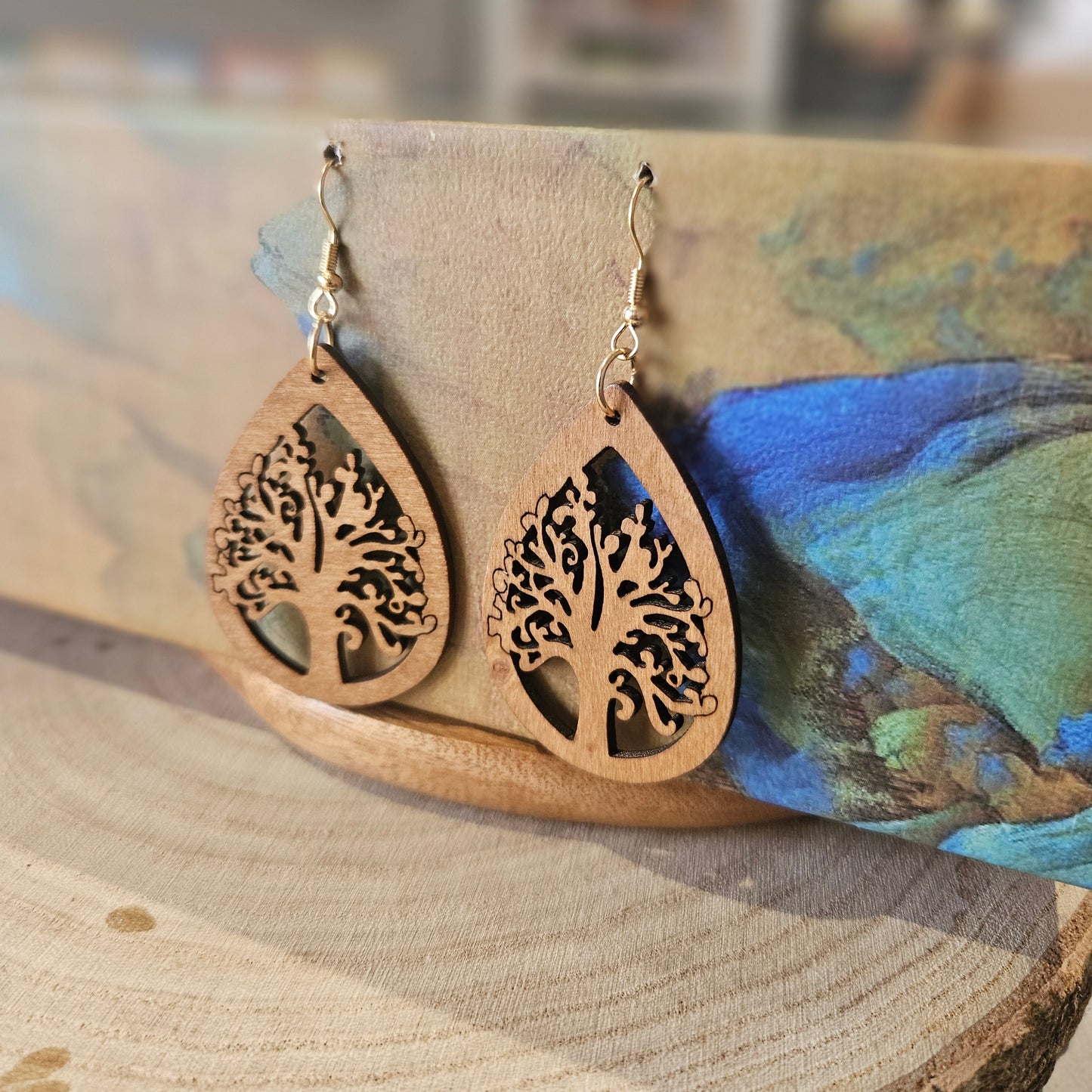 Wooden Drop Earrings - mountain style