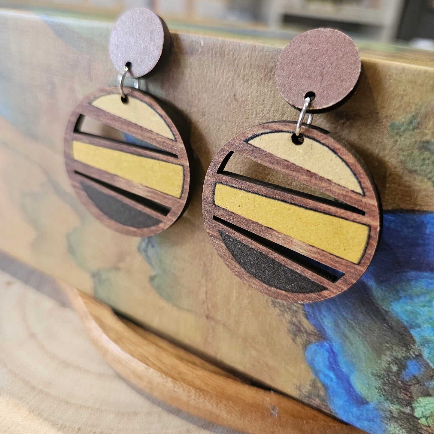 Wooden Drop Earrings - Geo Circles