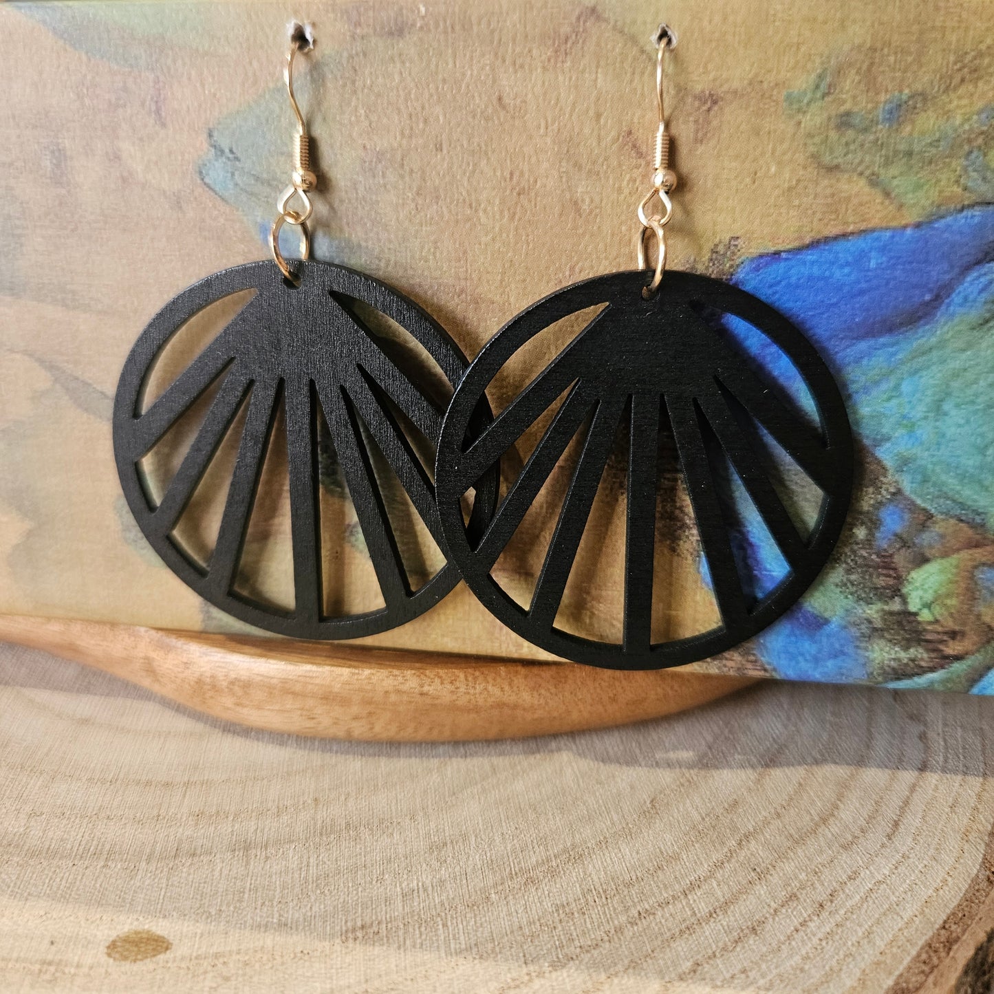 Wooden Geo Earrings Black
