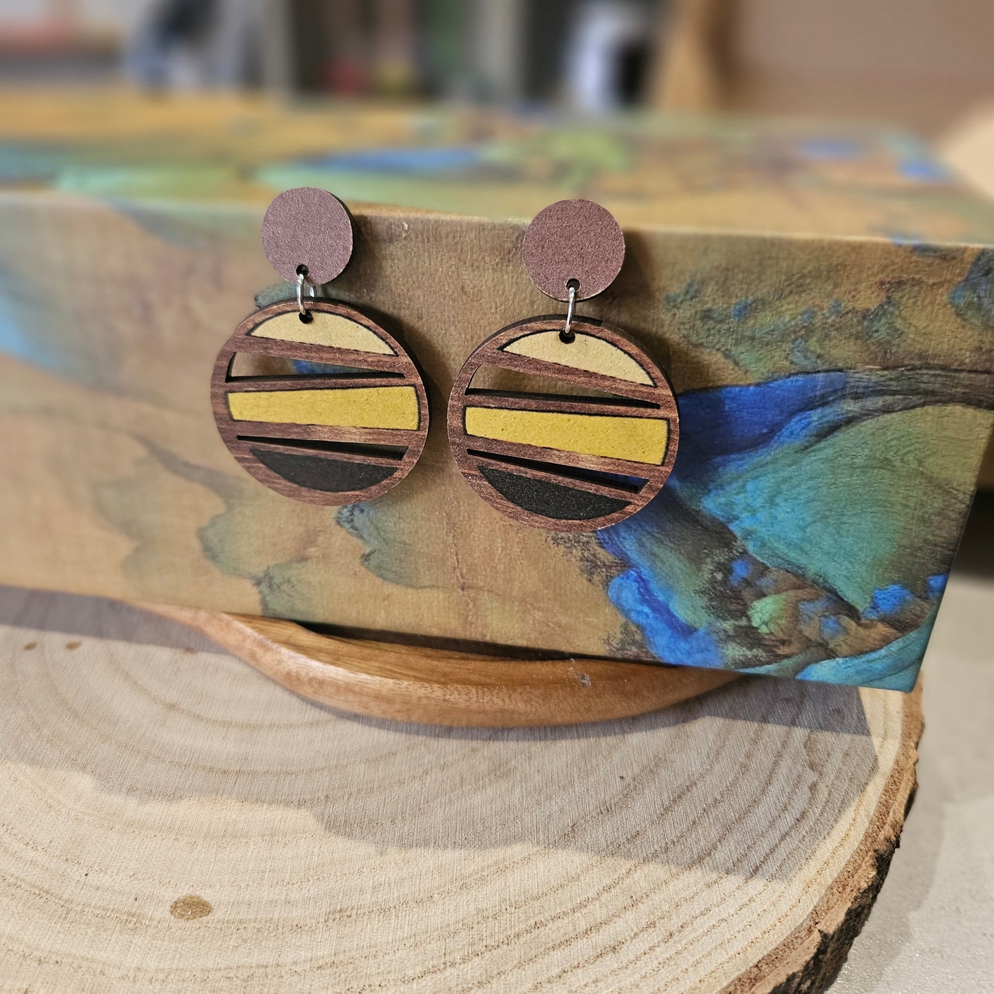 Wooden Drop Earrings - Geo Circles