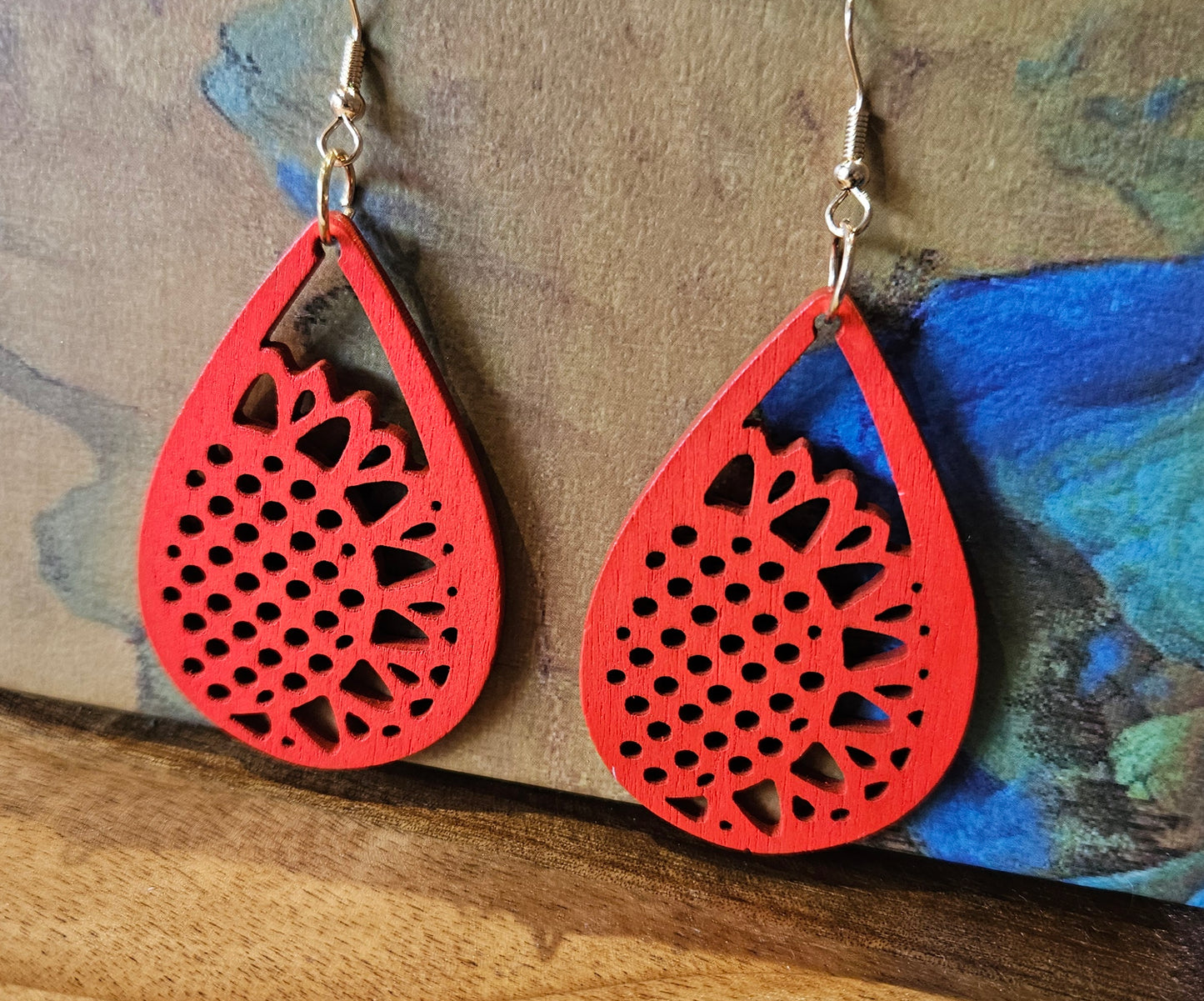 Wooden Drop Earrings Flower