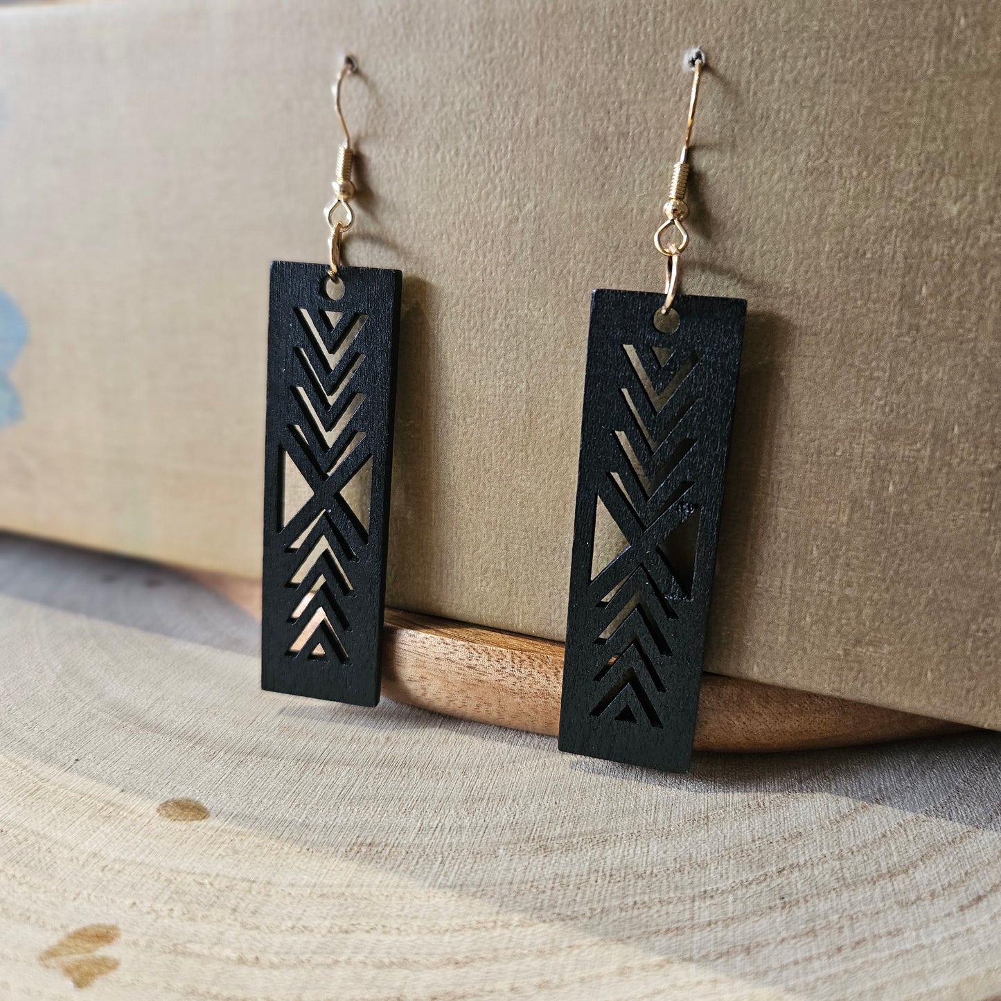 Wooden Geometric Earrings Black