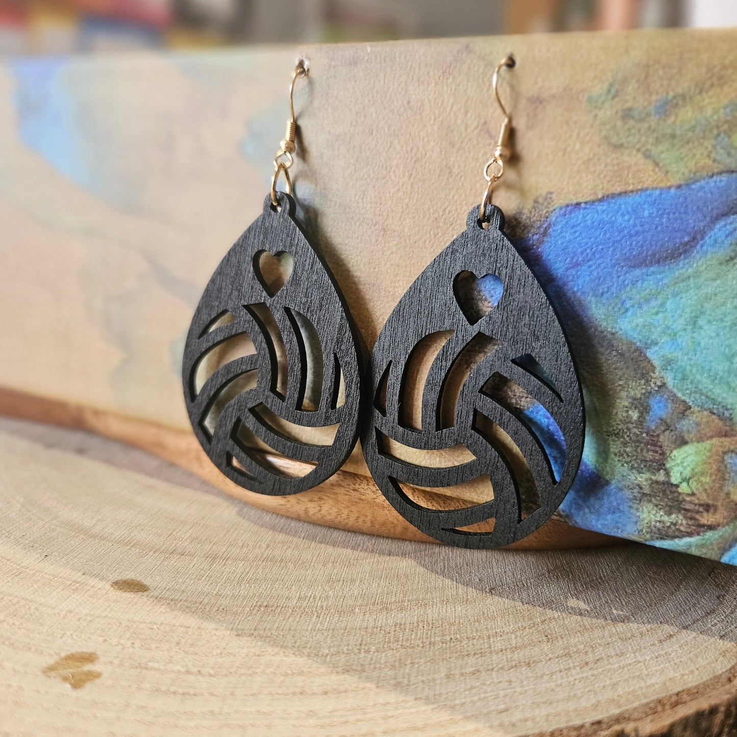 Wooden Drop Deco Inspired Earrings Black