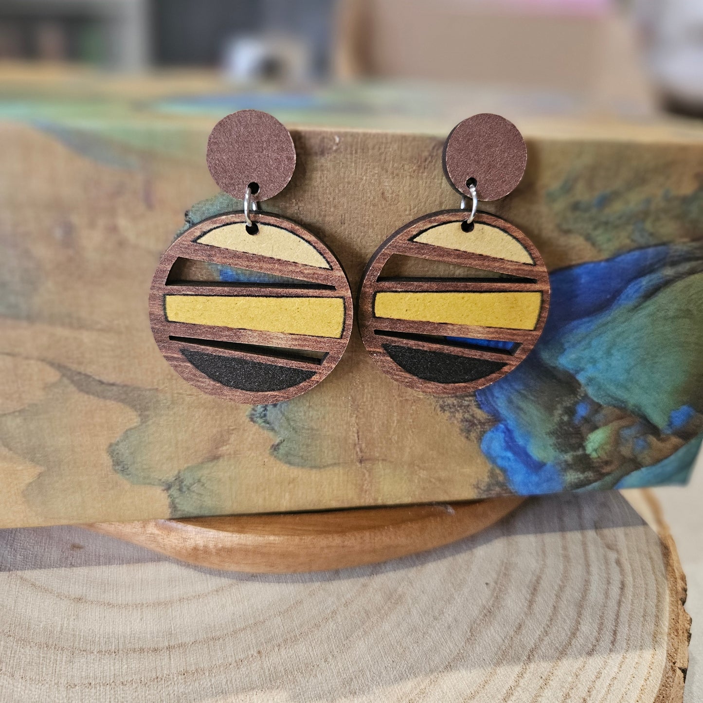 Wooden Drop Earrings - Geo Circles