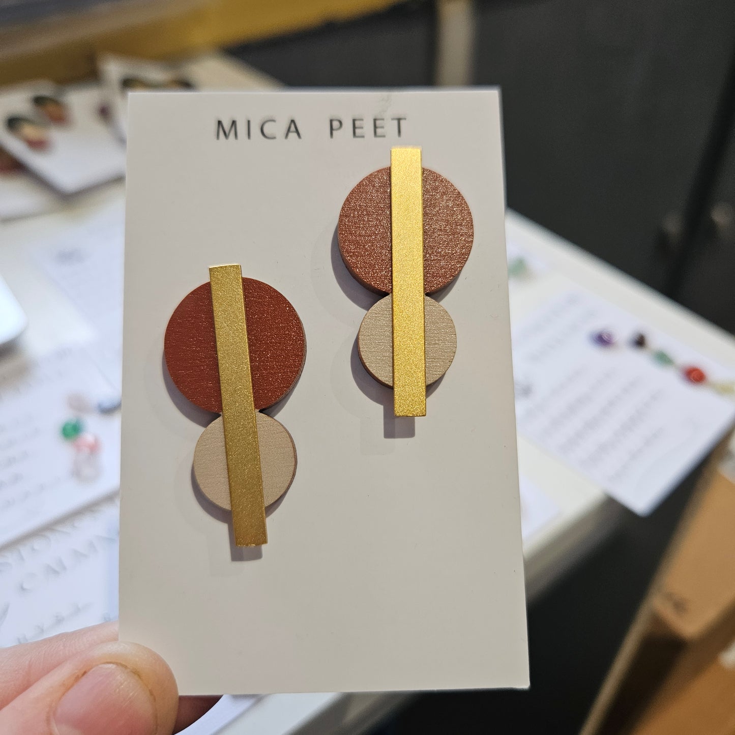 Colour Combo Geometric Circle Studs - Orange & Cream
