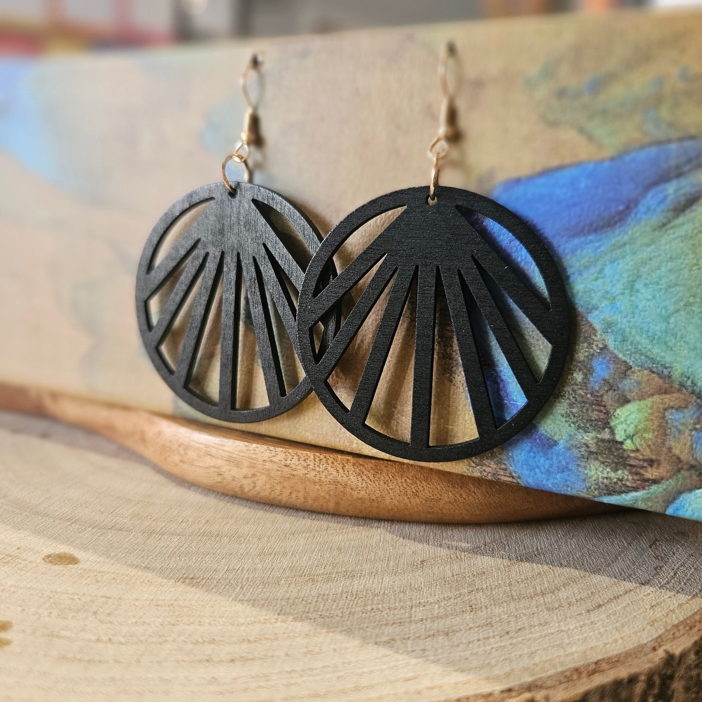 Wooden Geo Earrings Black