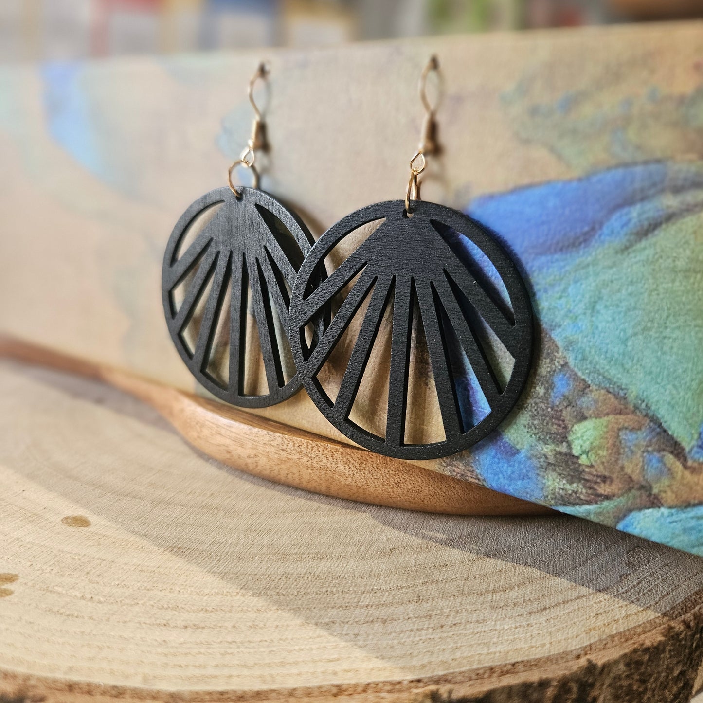 Wooden Geo Earrings Black