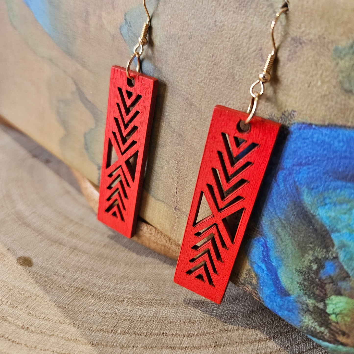 Wooden Geometric Earrings RED