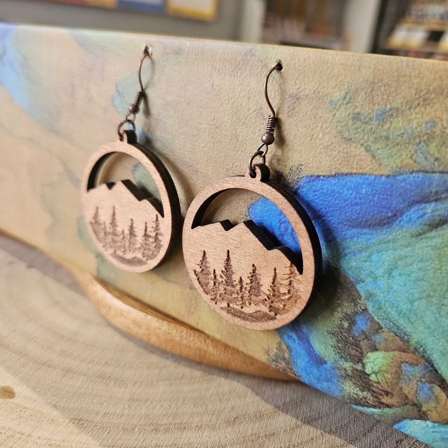 Wooden Drop Earrings - forest trees