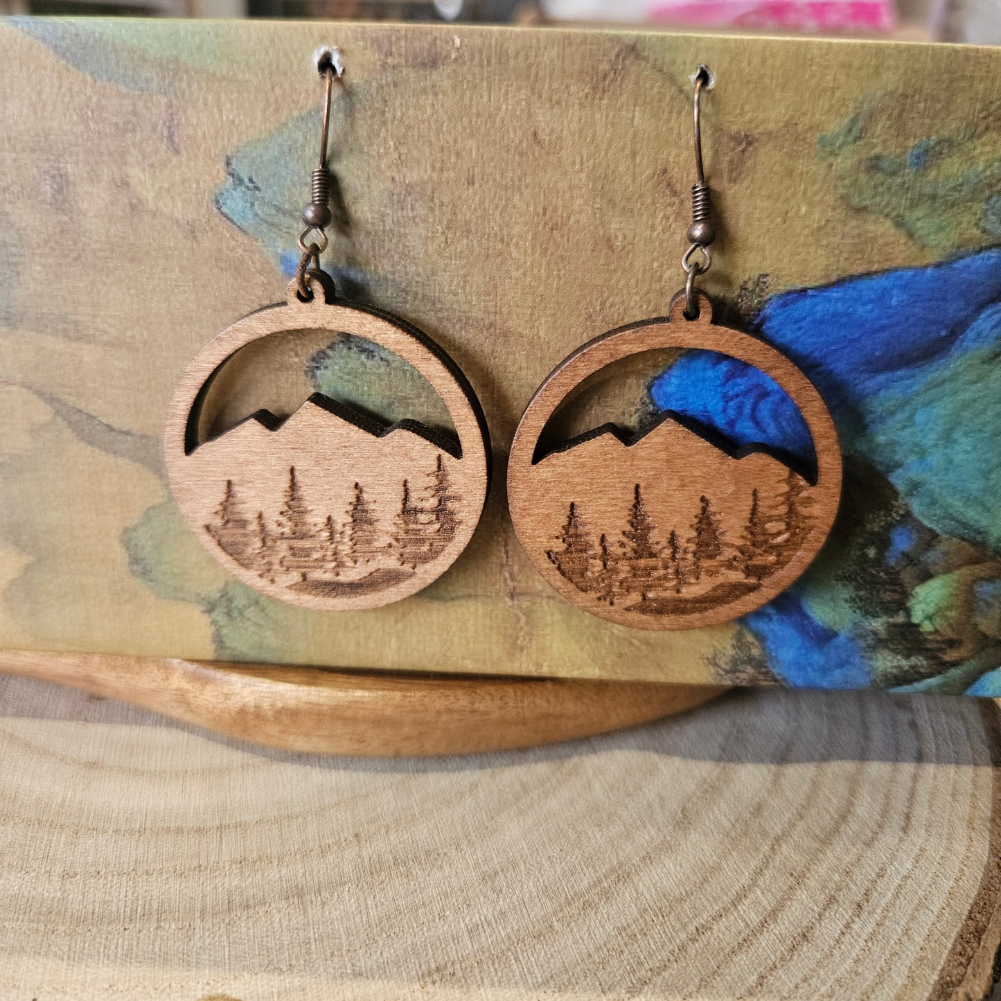 Wooden Drop Earrings - forest trees