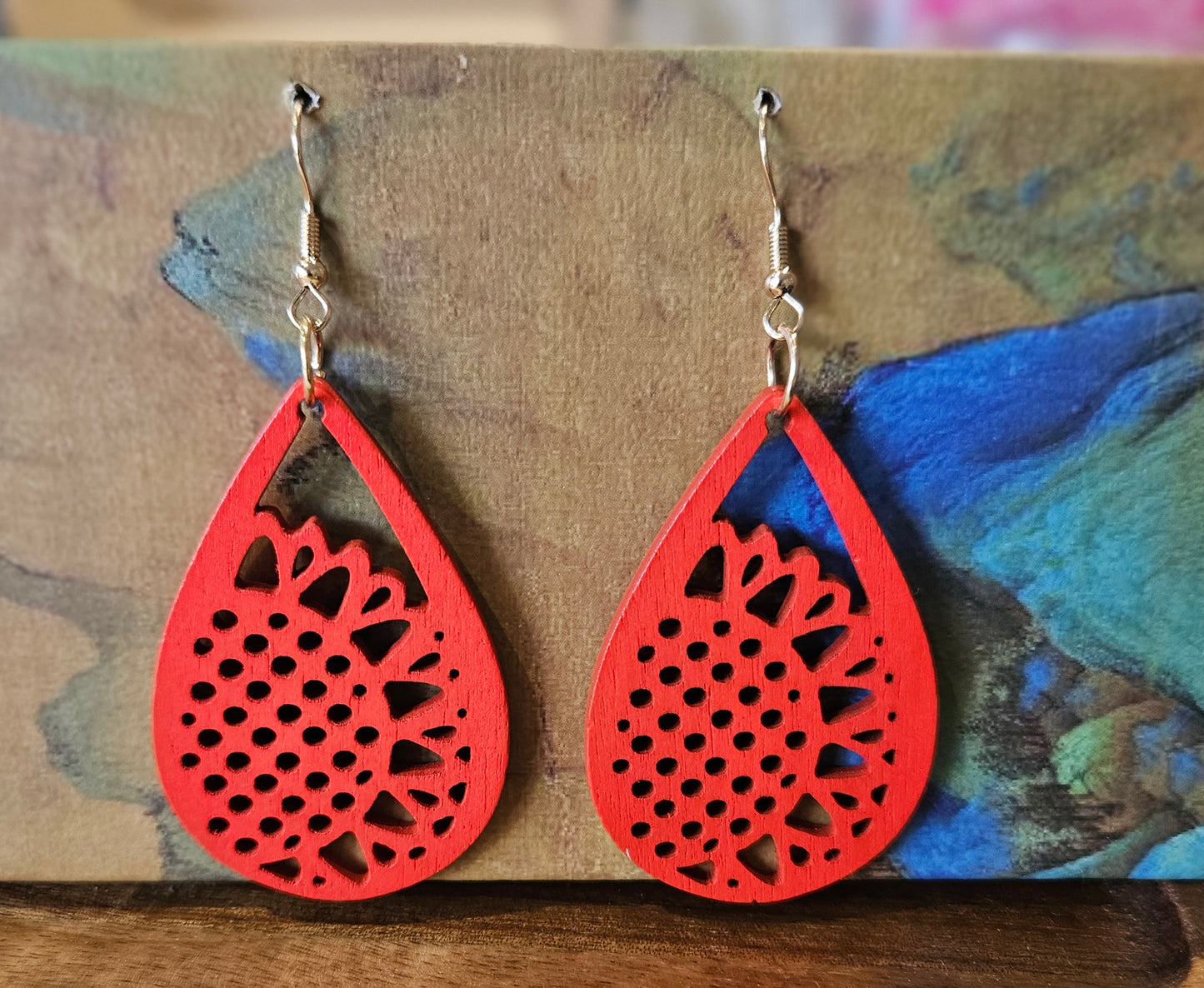 Wooden Drop Earrings Flower