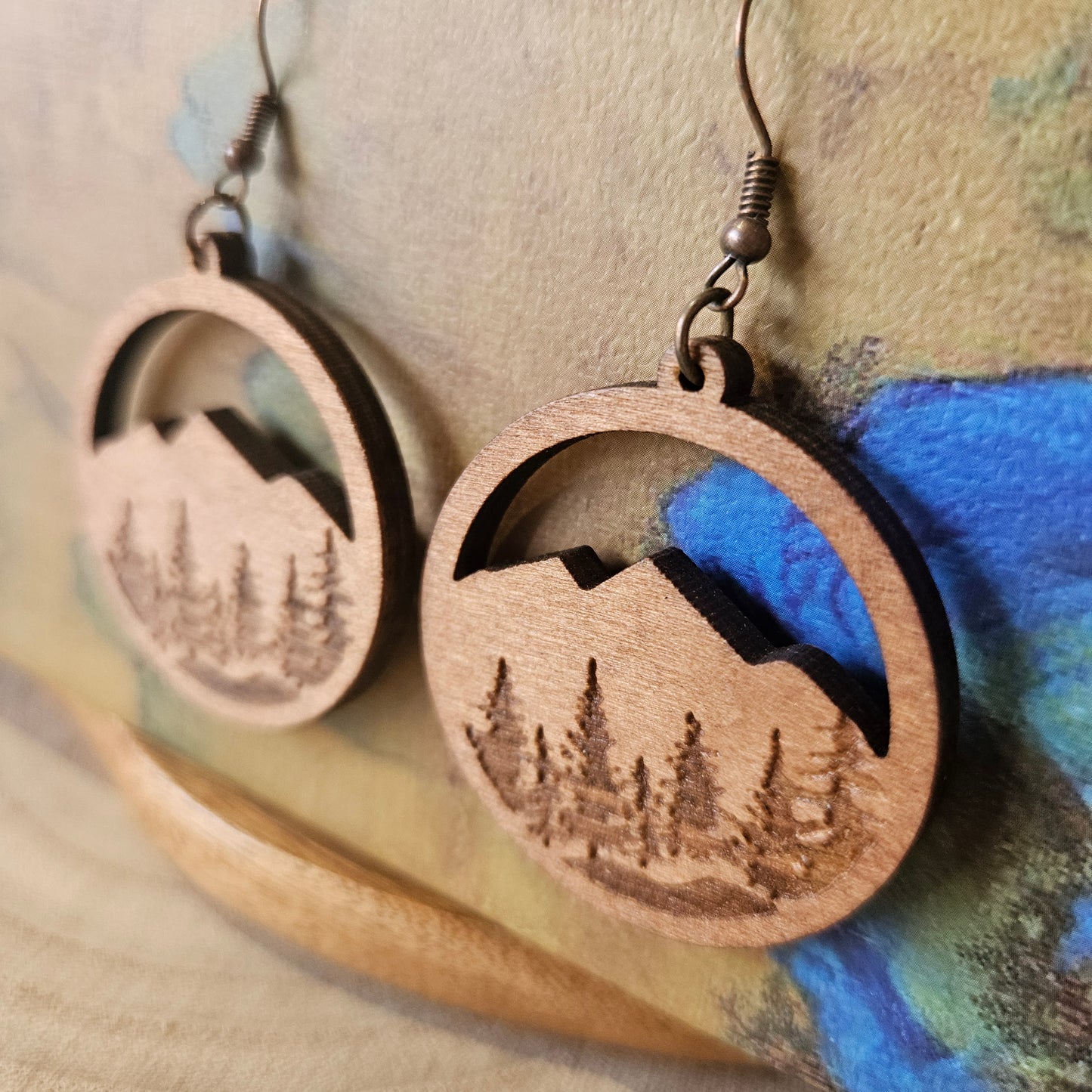 Wooden Drop Earrings - forest trees