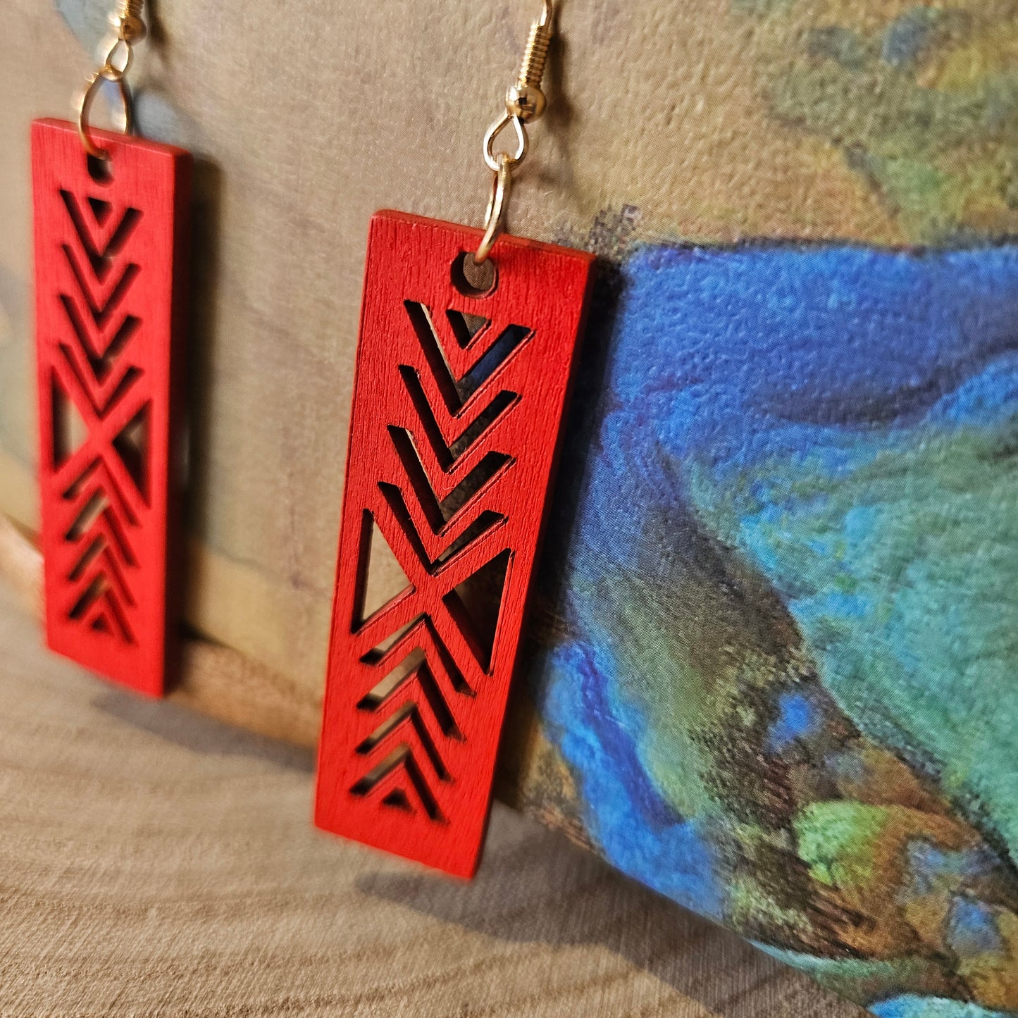 Wooden Geometric Earrings RED