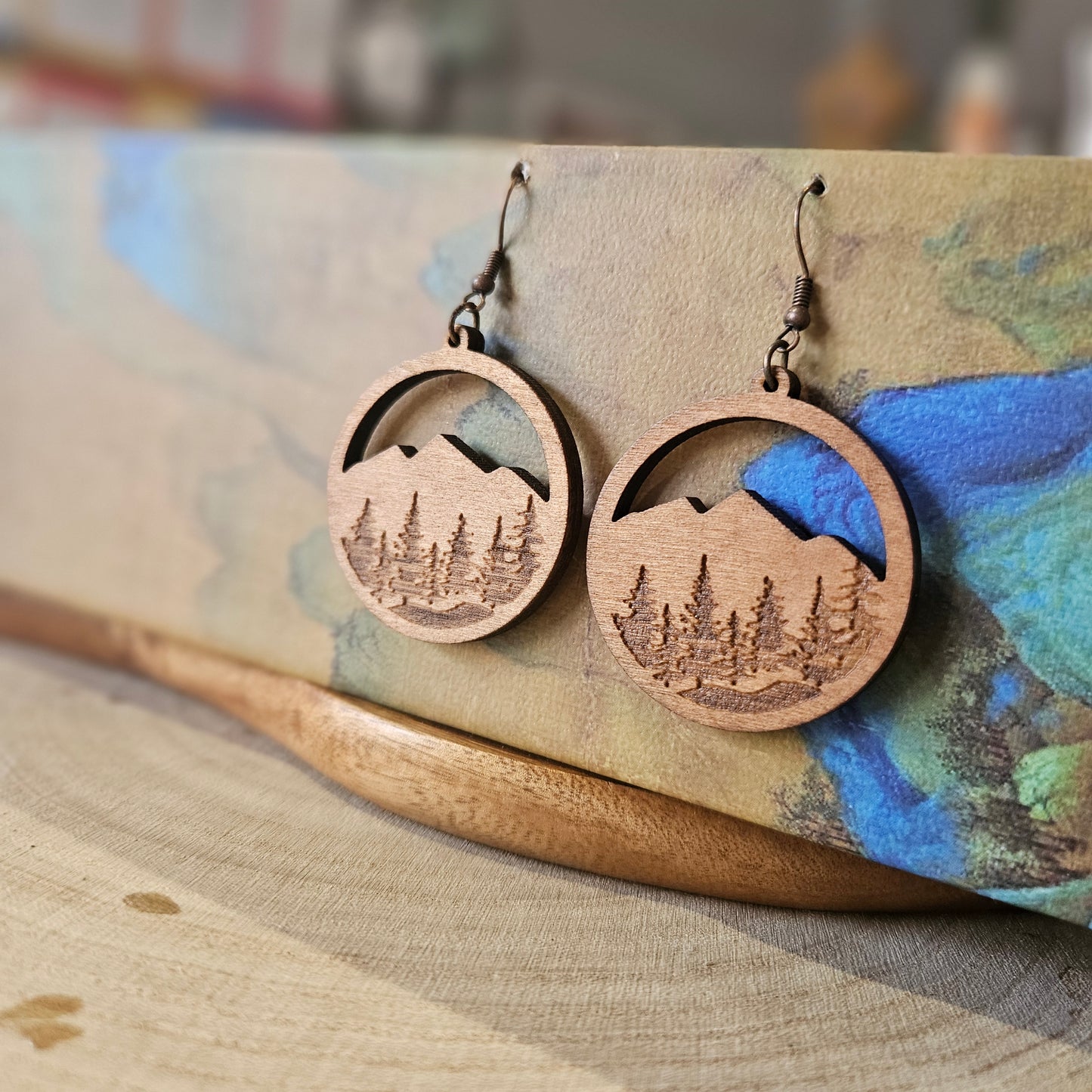 Wooden Drop Earrings - forest trees