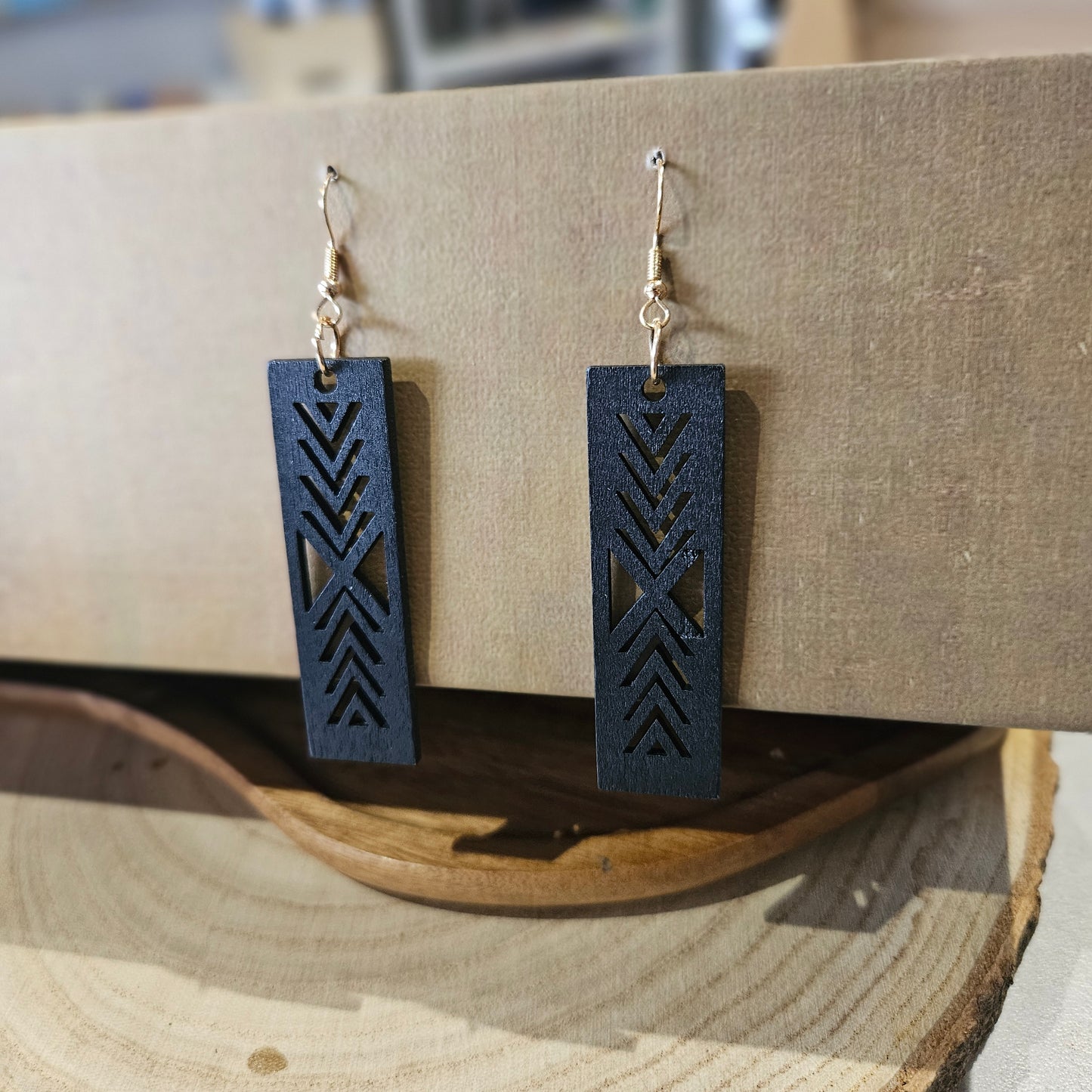 Wooden Geometric Earrings Black