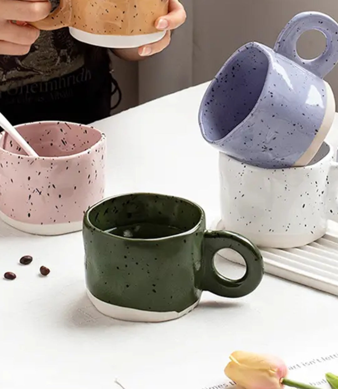 Irregular Handmade Mug - Green Speckled