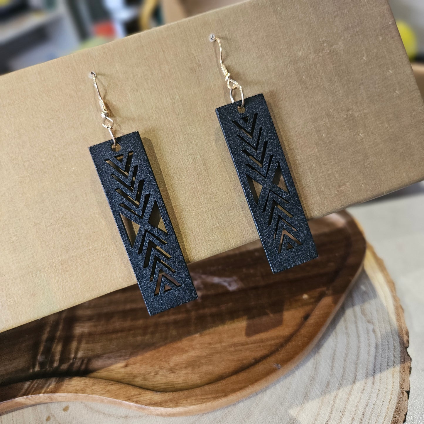 Wooden Geometric Earrings Black