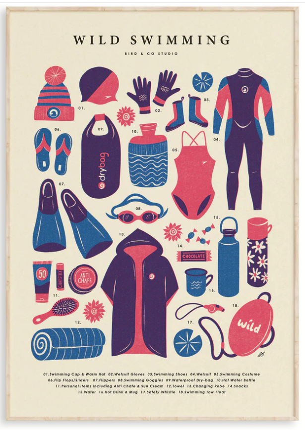 Wild Swimming Kit Art Print ( A4)