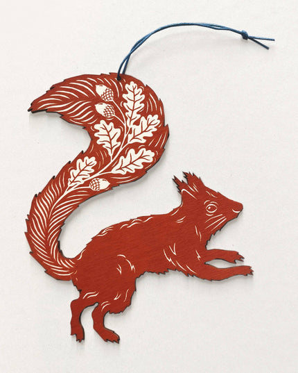 Screenprinted Wooden Decoration - Squirrel - Rusty Red