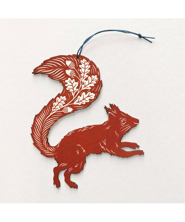 Screenprinted Wooden Decoration - Squirrel - Rusty Red