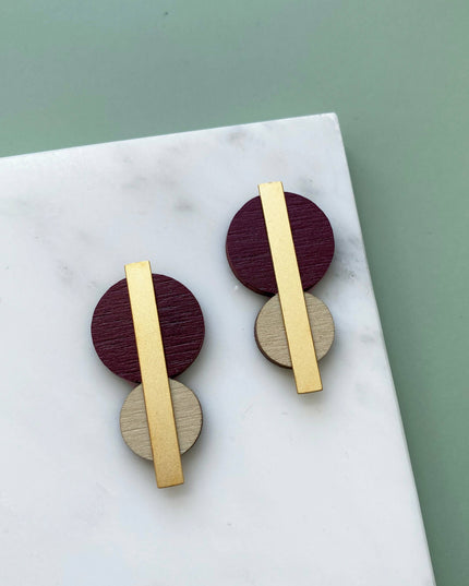 Colour Combo Geometric Circle Studs - Orange & Cream