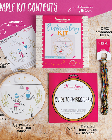 Wild Swimming Embroidery Kit (Swim) | Beginner Craft Kit