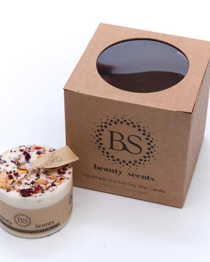 Scented Soy Wax Candle With Rose Petals / Rose & Champagne