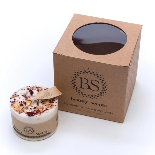 Scented Soy Wax Candle With Rose Petals / Rose & Champagne